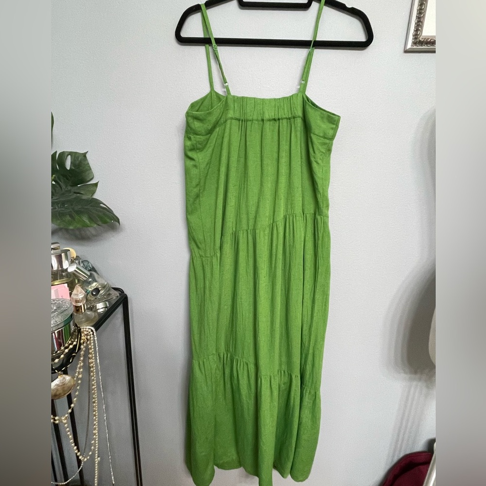 Sim & Sam Green Tiered Linen Blend Maxi Sundress with Adj Spaghetti Straps - Picture 4 of 10